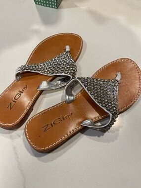 ZiGiny Silver Crystal Thong Sandals